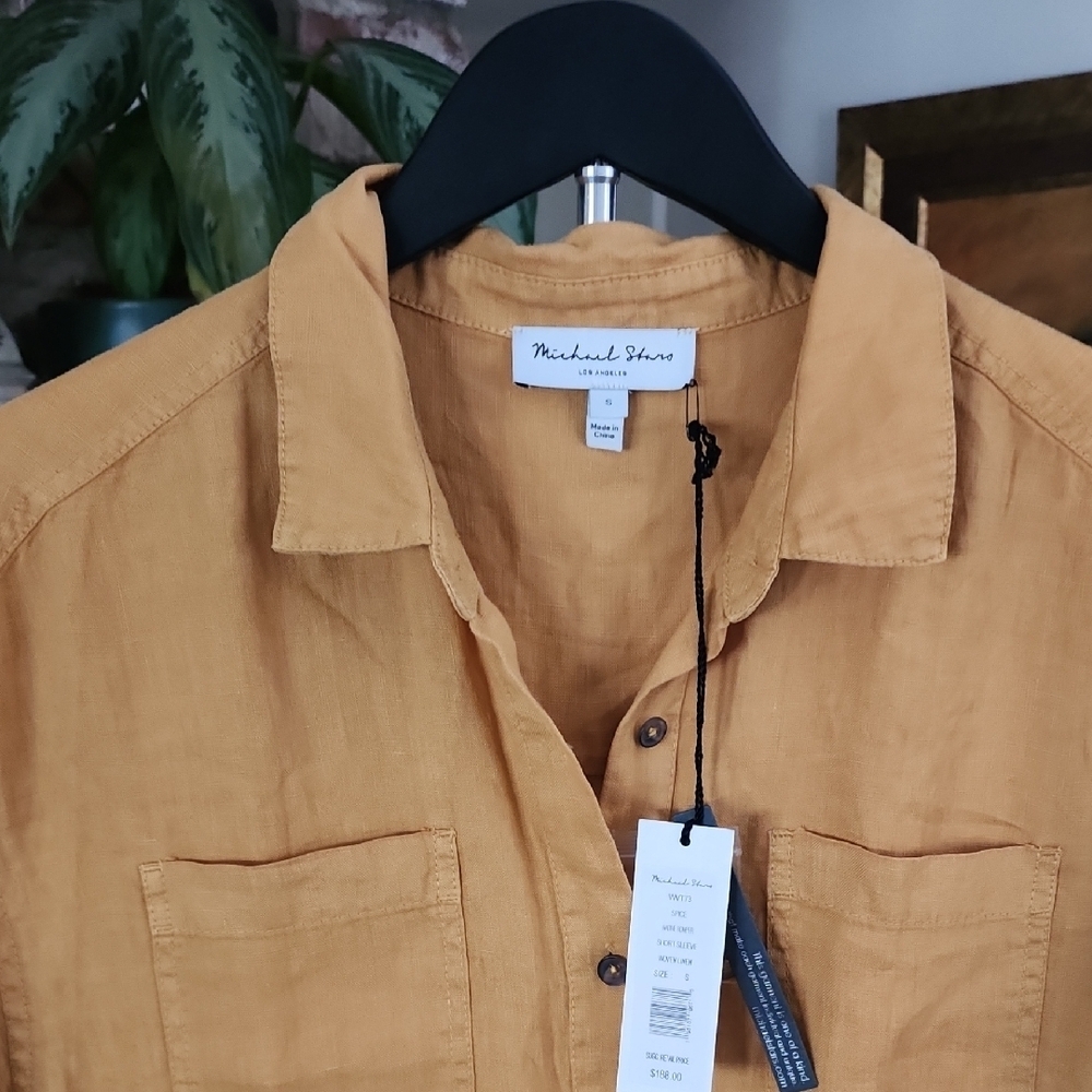 Michael Stars Mustard Linen Romper Short Sleeve Tie Waist - Picture 2 of 11